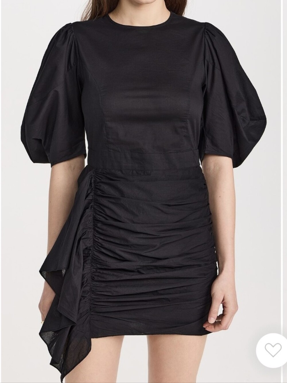 STRUT + BOLT mini Medium Puff Sleeve Side Drape Ruffle LBD Ruched Dress